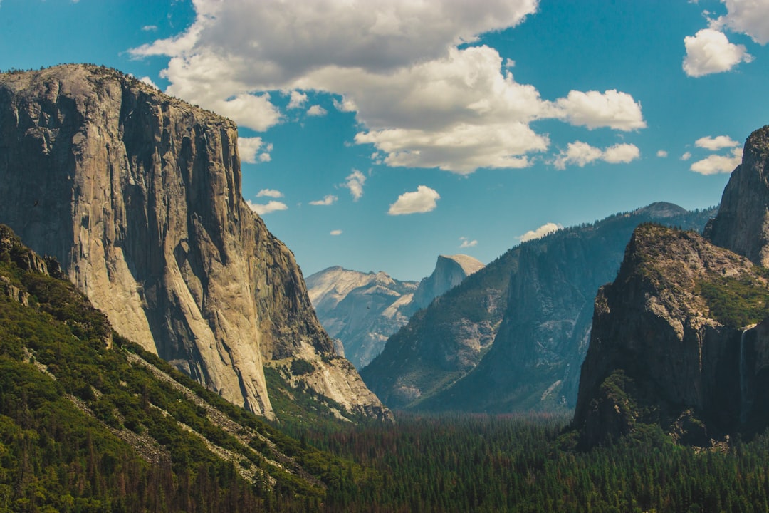 Classic Tunnel View of Yosemite Valley with El Capitan and Half Dome rising above forested valley floor