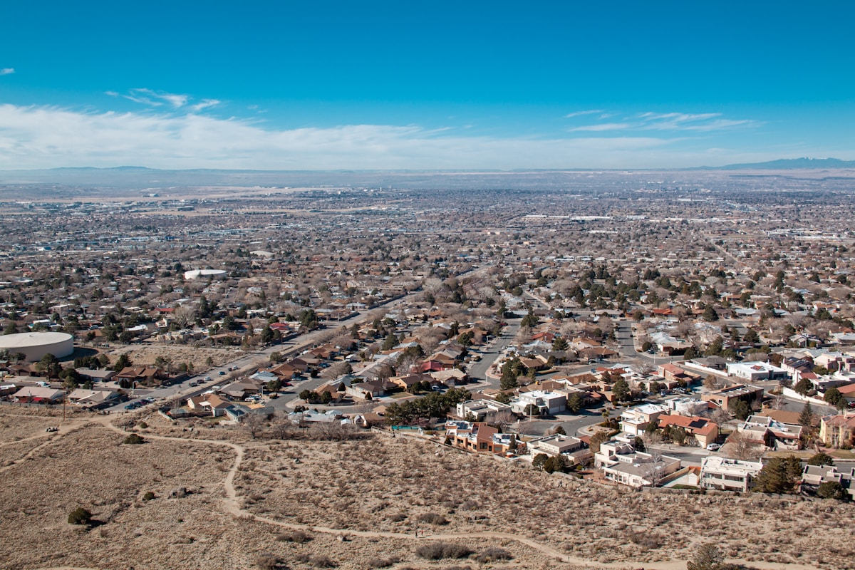 Aerial view of Albuquerque city buildings during daytime, New Mexico