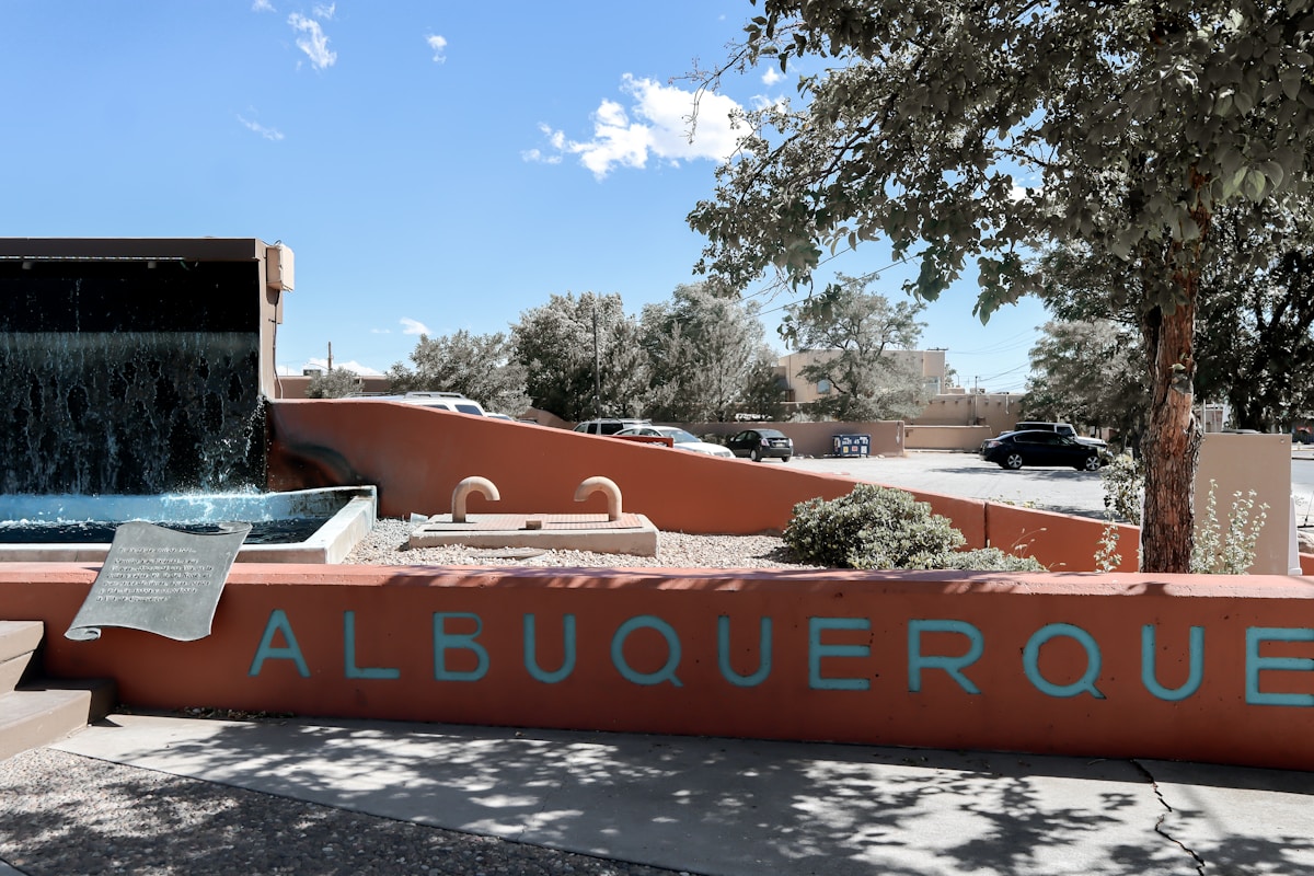 Albuquerque sign with a waterfall in the background, New Mexico