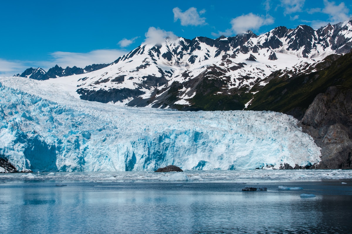 Glaciers meeting the mountains at Kenai Fjords National Park, Seward, Alaska