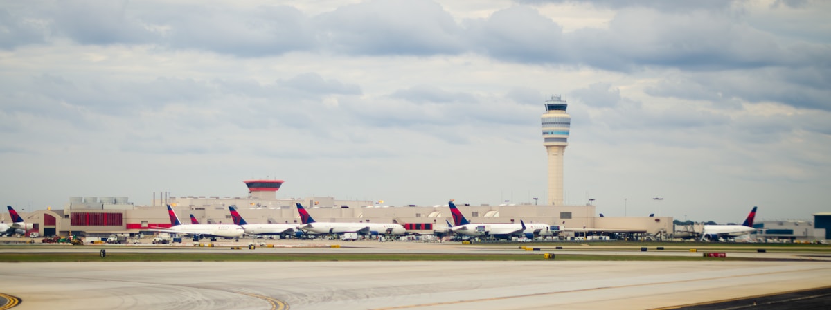 Delta aircraft lined up at Hartsfield-Jackson Atlanta International Airport, Georgia
