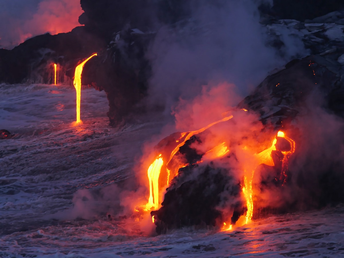Lava flowing from Kilauea Volcano on the Big Island, Hawaii
