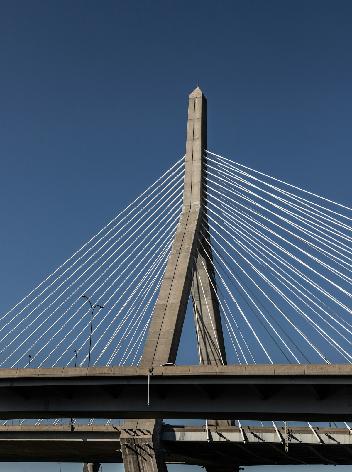 Zakim Bunker Hill Bridge against a blue sky, Boston