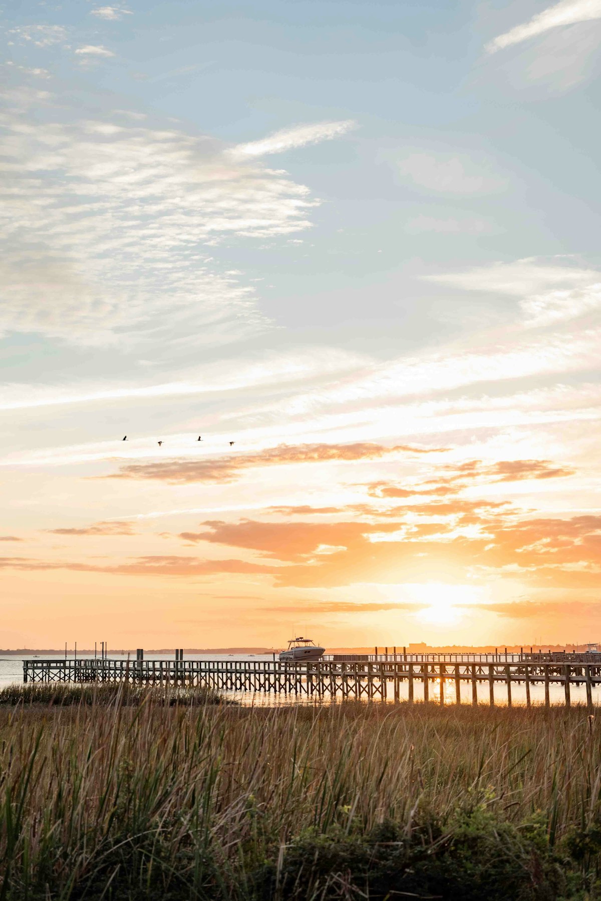 Sun setting over the water near Charleston, South Carolina