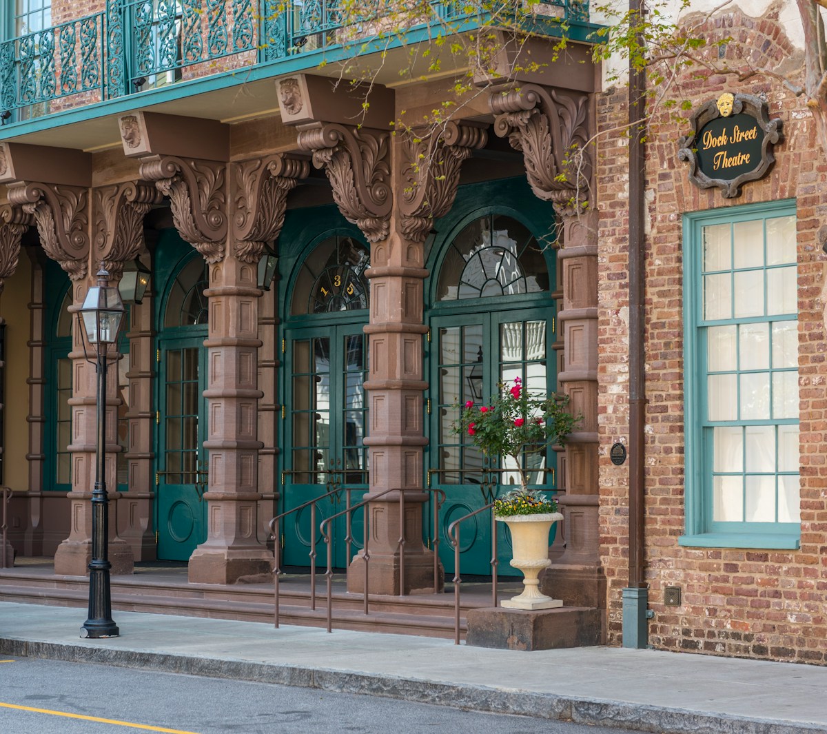 Tall building with green door and balcony, Charleston, South Carolina