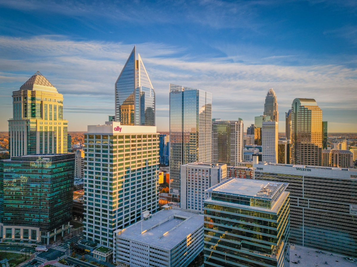 Charlotte city skyline with tall buildings, North Carolina