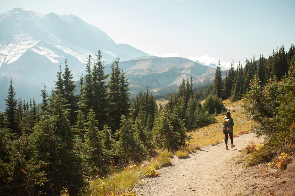 Mount Bachelor ski resort and Cascade Mountains above Bend, Oregon