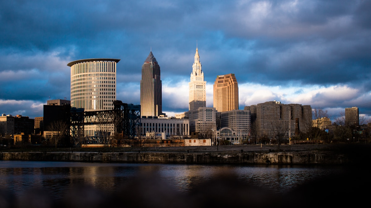 Cleveland high-rise buildings near Lake Erie, Ohio