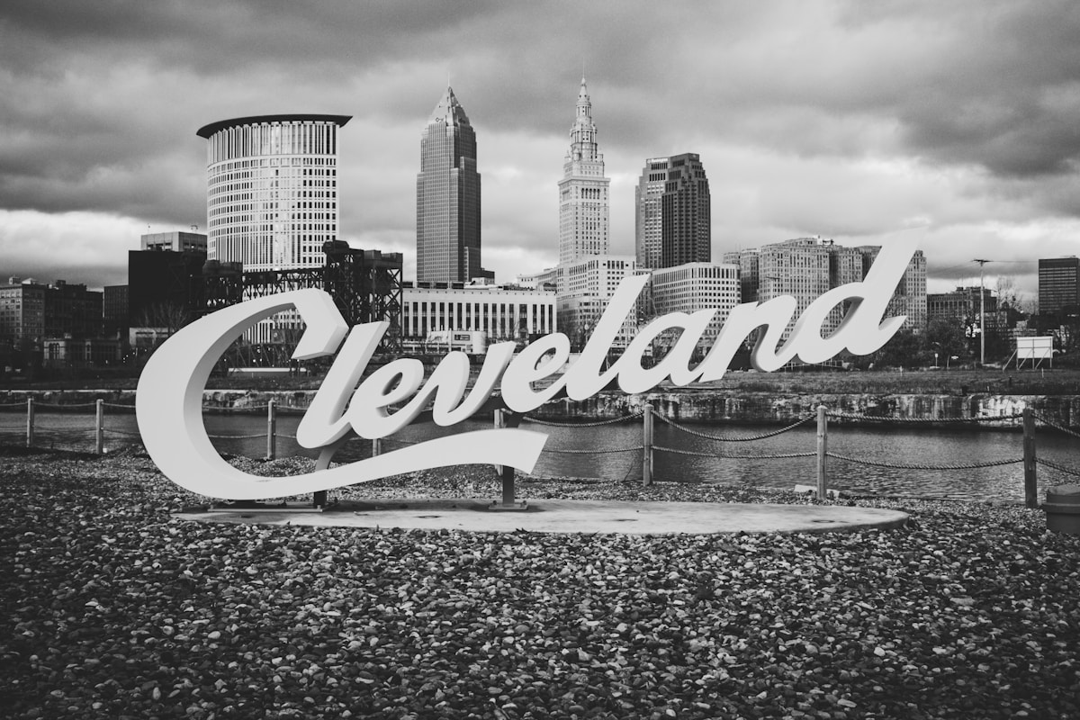Cleveland script sign near downtown, Ohio