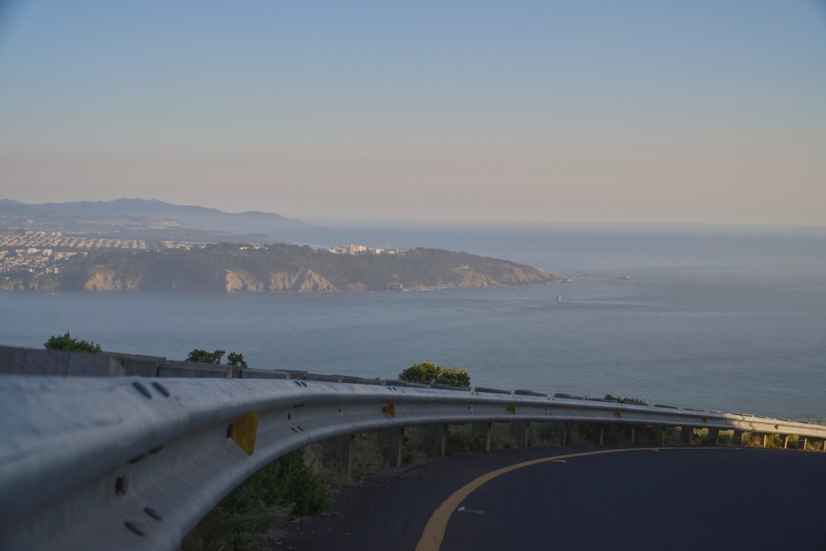 Golden Gate Bridge spanning the San Francisco Bay at sunrise, California