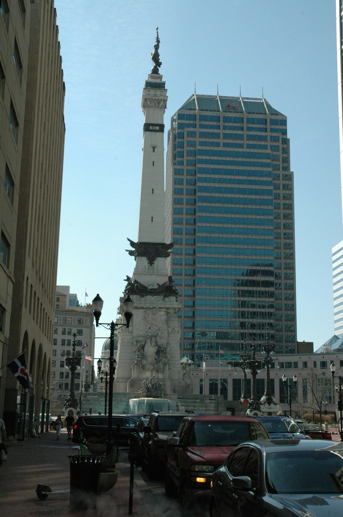 Soldiers and Sailors Monument with modern buildings in the background, Indianapolis, Indiana