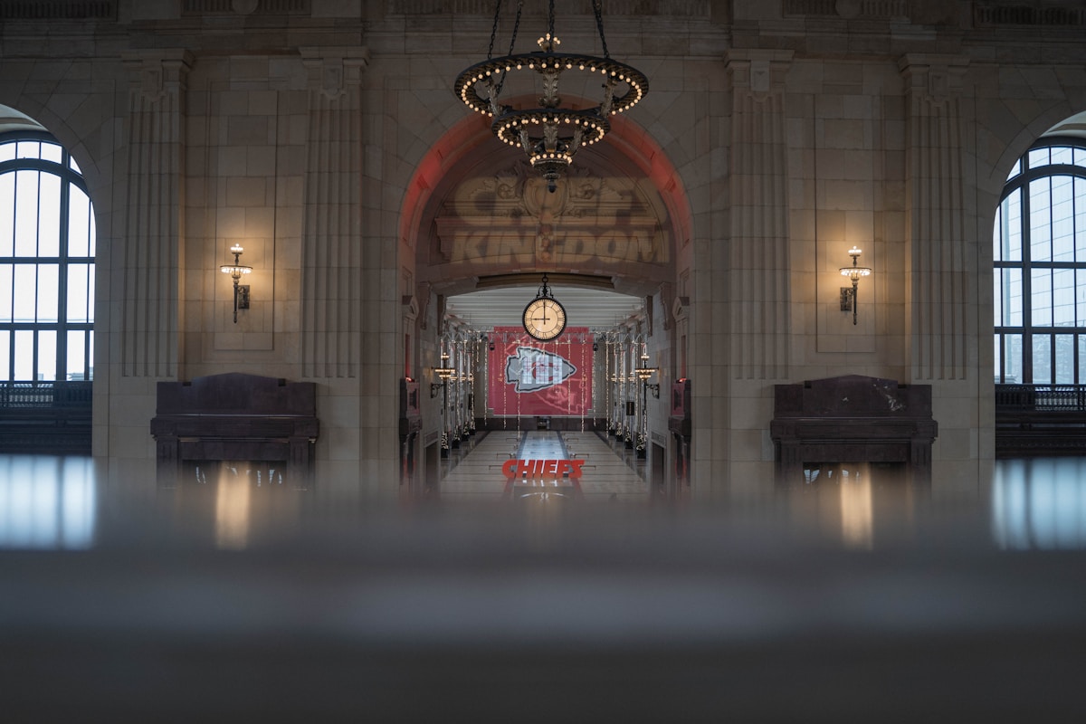 Kansas City Union Station grand interior with Chiefs Kingdom branding, Missouri