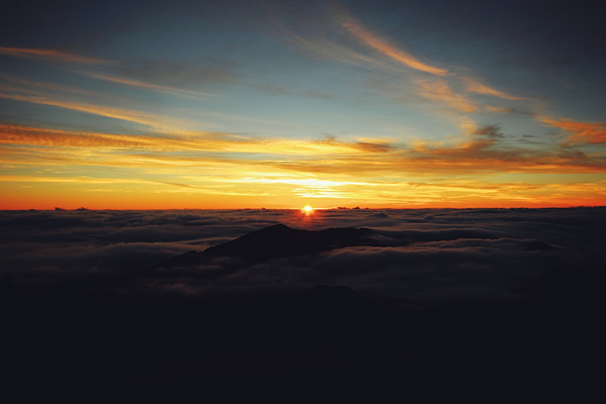 Sunrise over the Haleakala crater rim at dawn, Maui, Hawaii