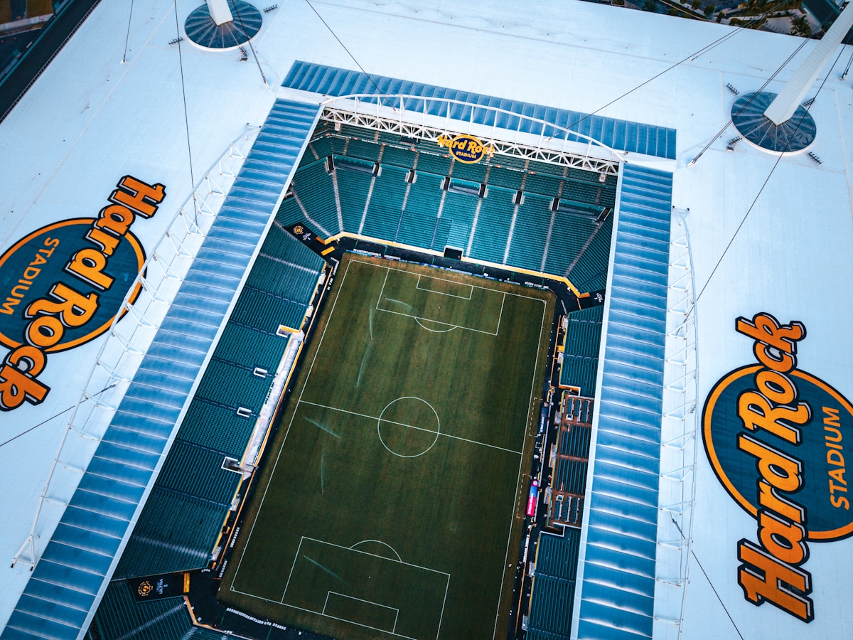 Aerial view of the pitch inside Hard Rock Stadium, Miami Gardens