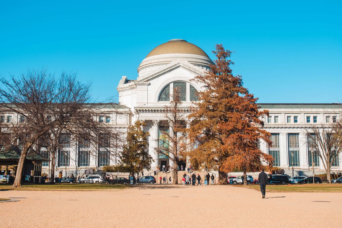 The National Museum of Natural History exterior with its distinctive dome on the National Mall in Washington DC