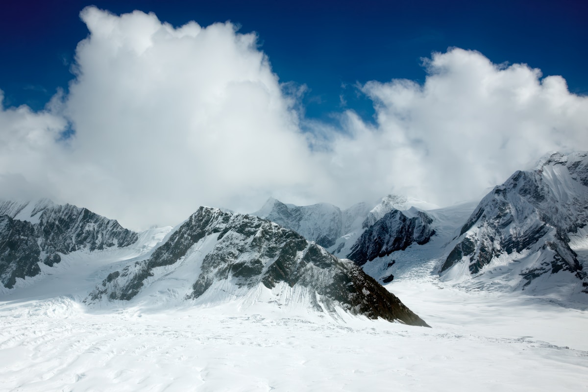 Glaciers and snow-covered peaks in the Alaska Range, Denali National Park