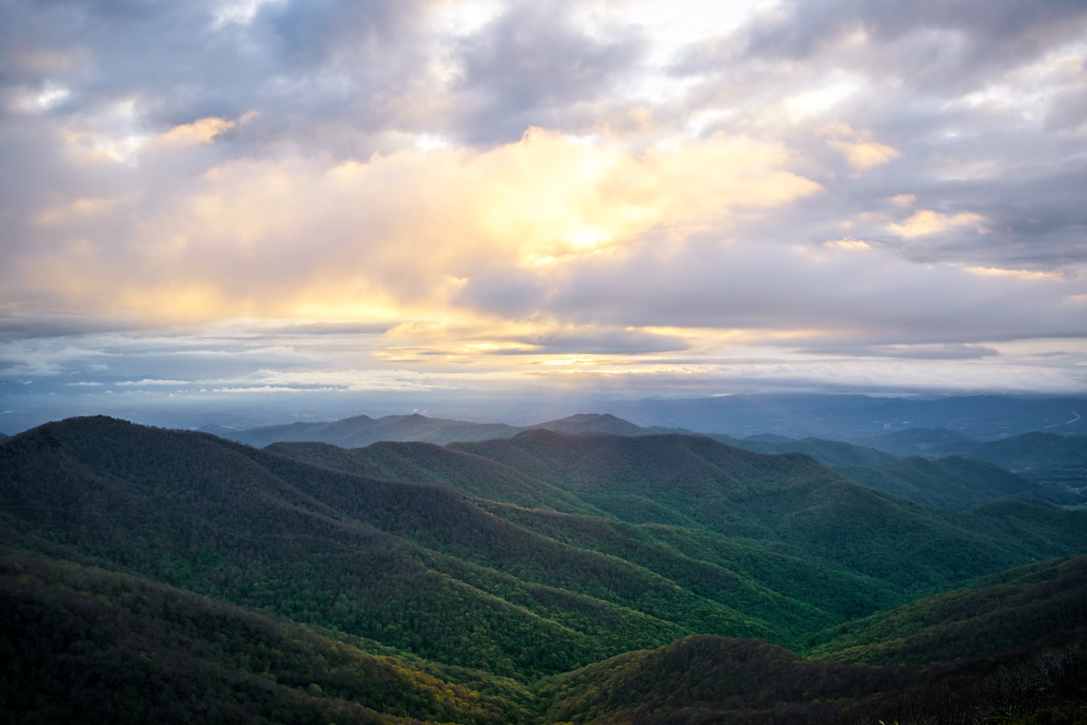 Blue Ridge Mountains stretching to the horizon from a Skyline Drive overlook in Shenandoah