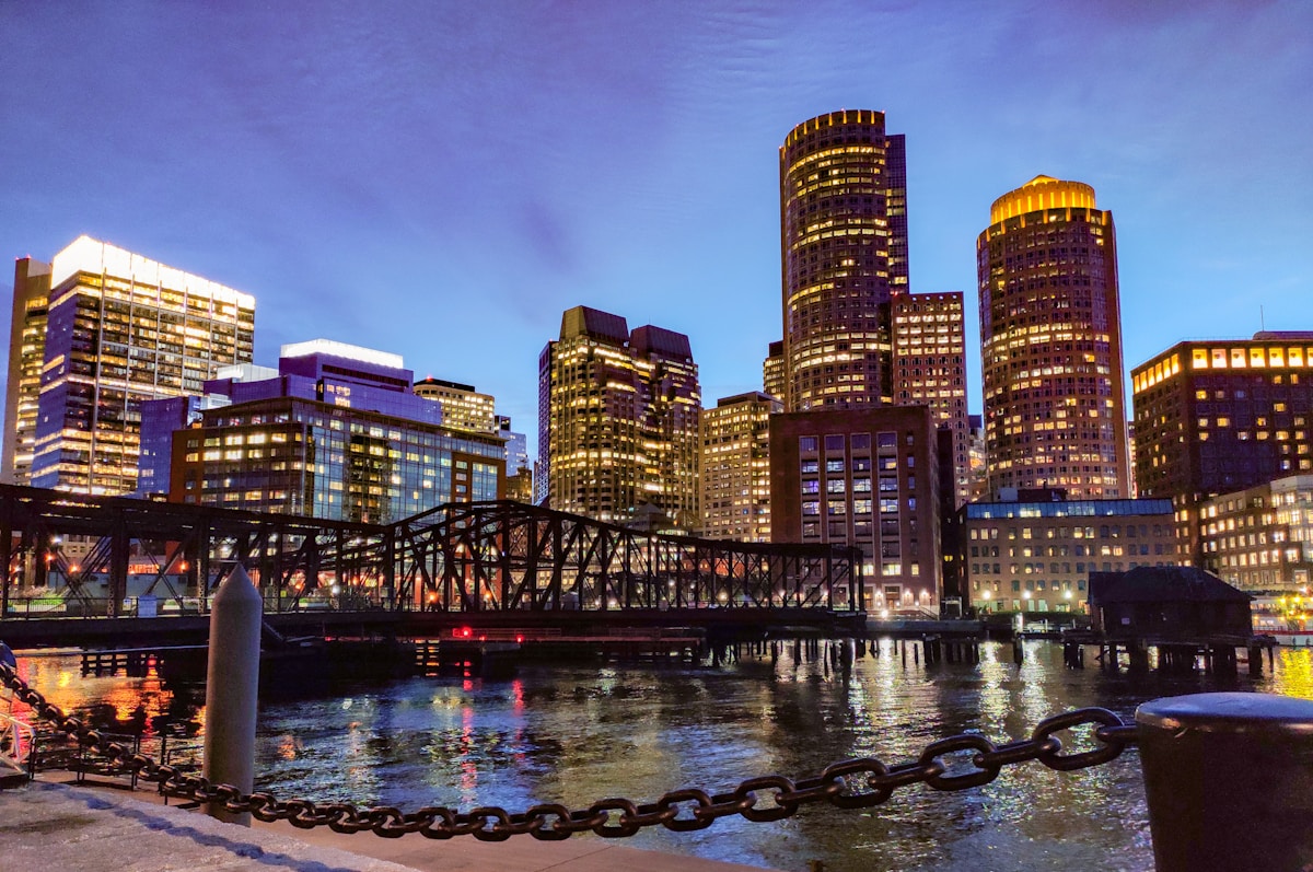 Boston harbor with the city skyline behind, Massachusetts
