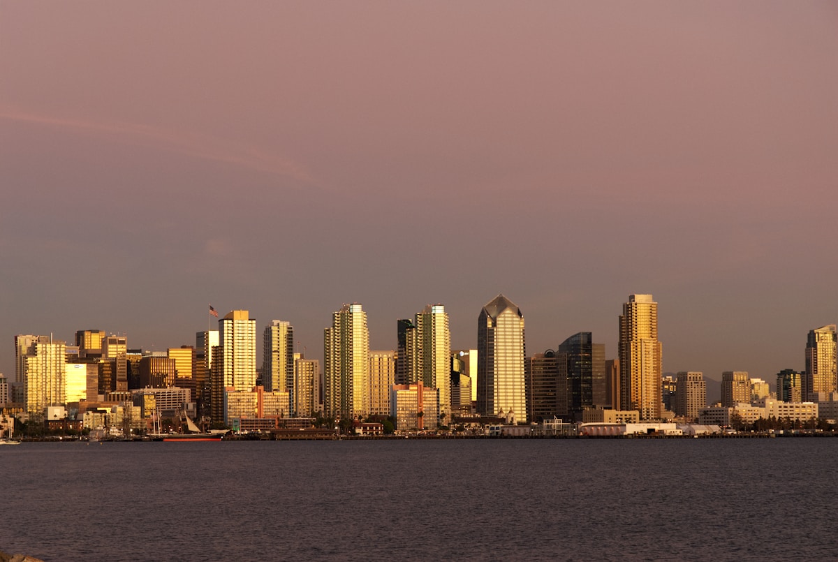 Downtown San Diego skyline viewed from across the bay, California