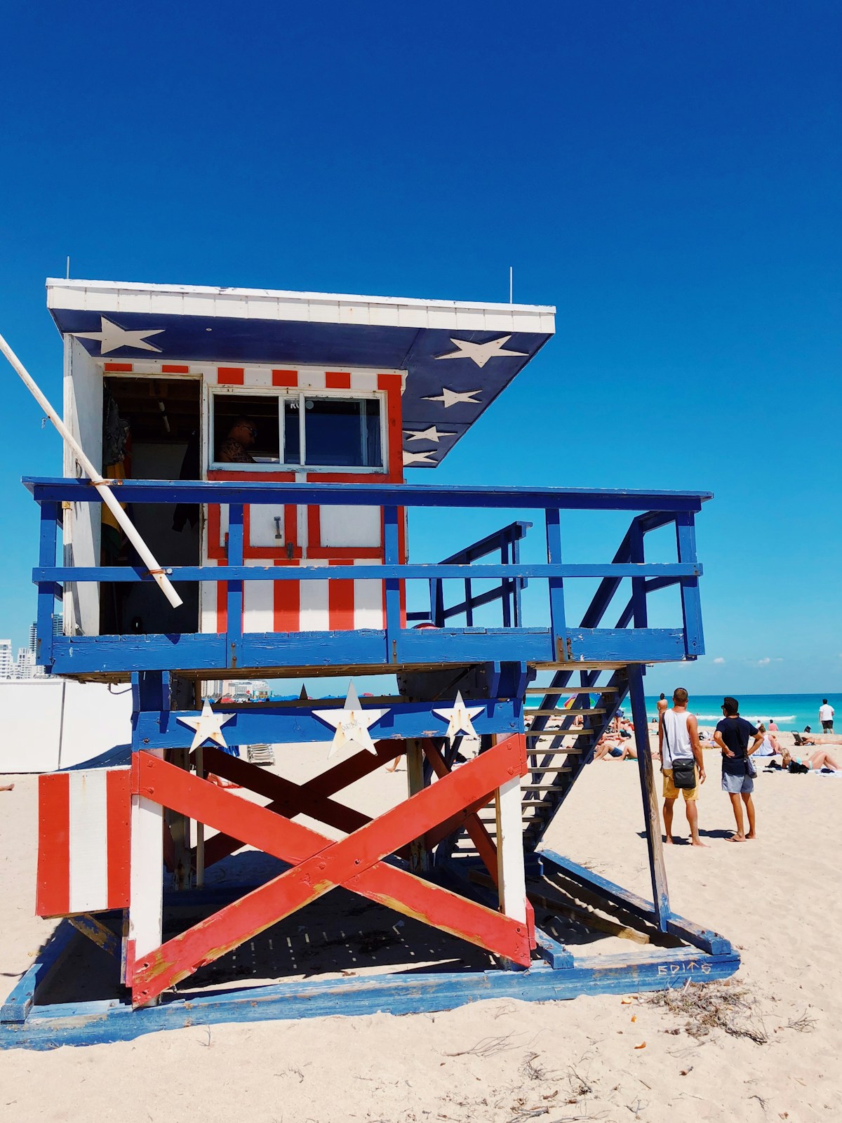 American flag-painted lifeguard tower on Miami South Beach, Florida
