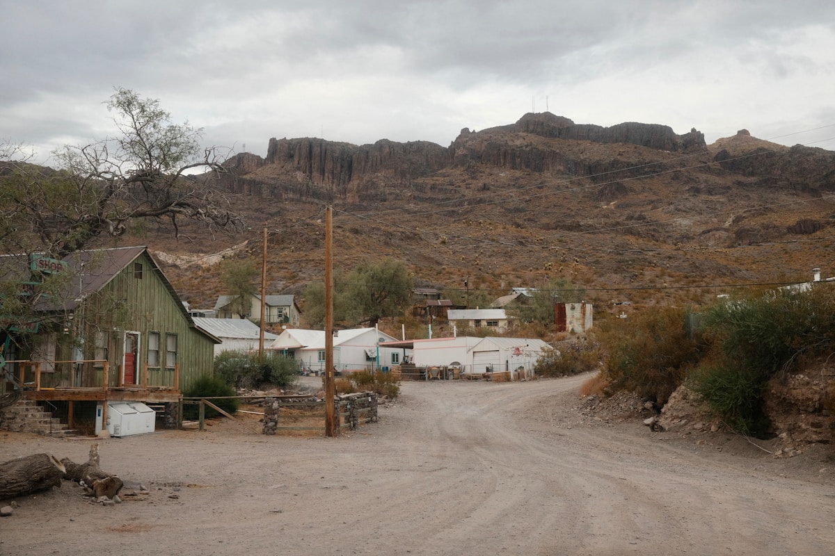 Dusty main street of Oatman, a historic mining town on Route 66, Arizona
