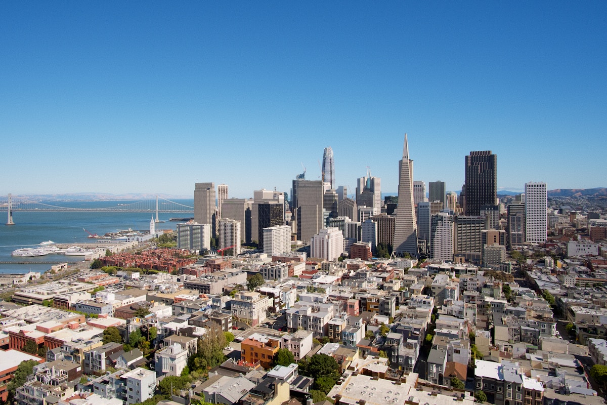 San Francisco city buildings and skyline under blue sky - digital nomad guide to SF
