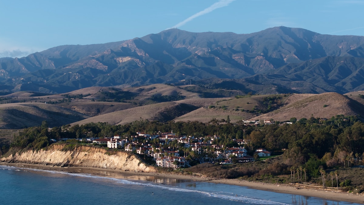 Scenic beach and mountain view from the Santa Barbara coastline, California