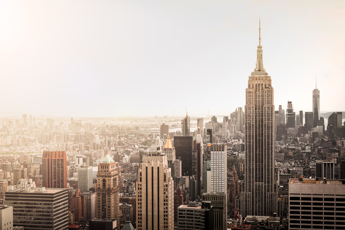 Aerial view of Midtown Manhattan skyline with Empire State Building, New York City
