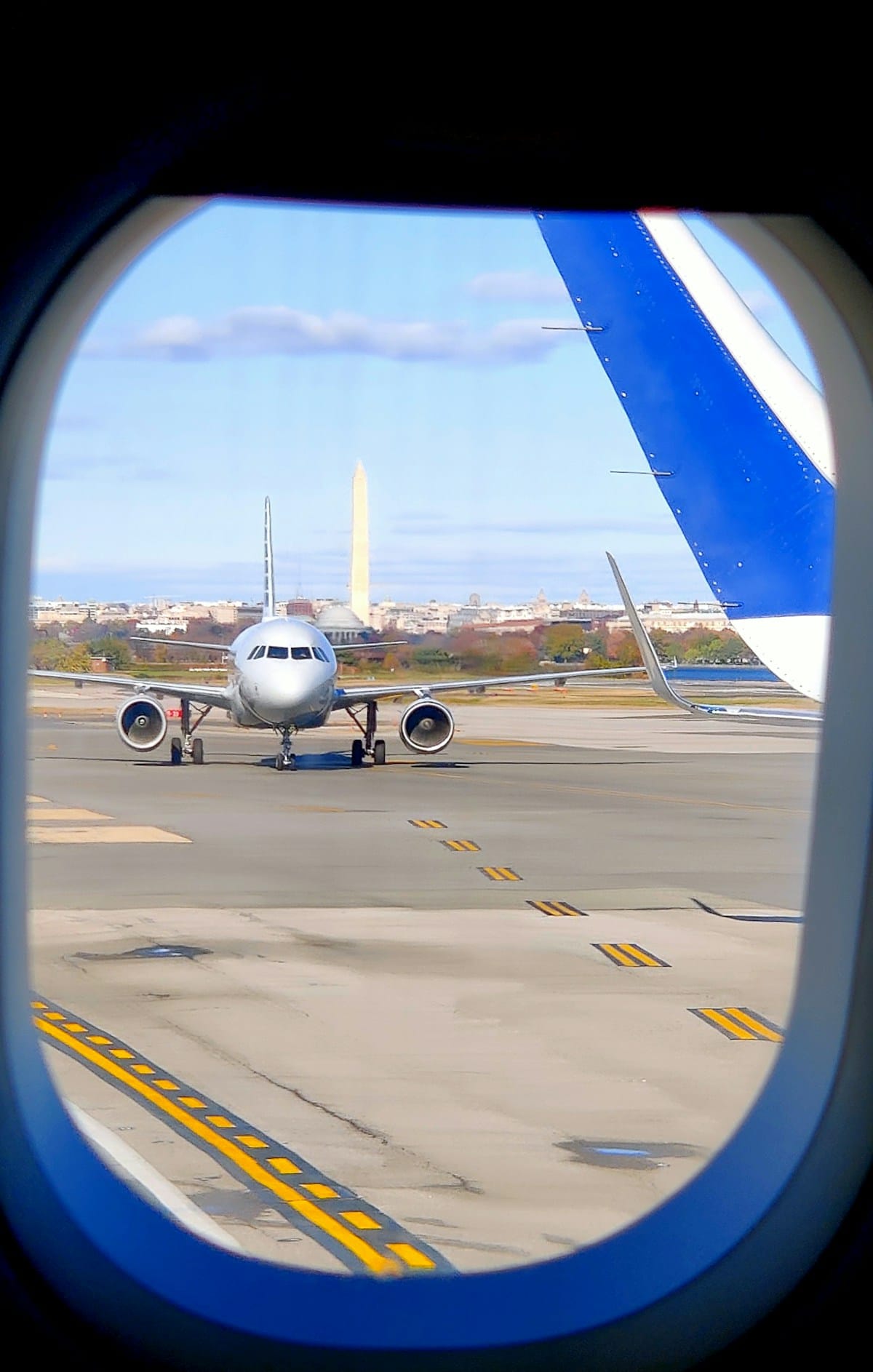 View of the Washington Monument from Reagan National Airport runway, Washington DC