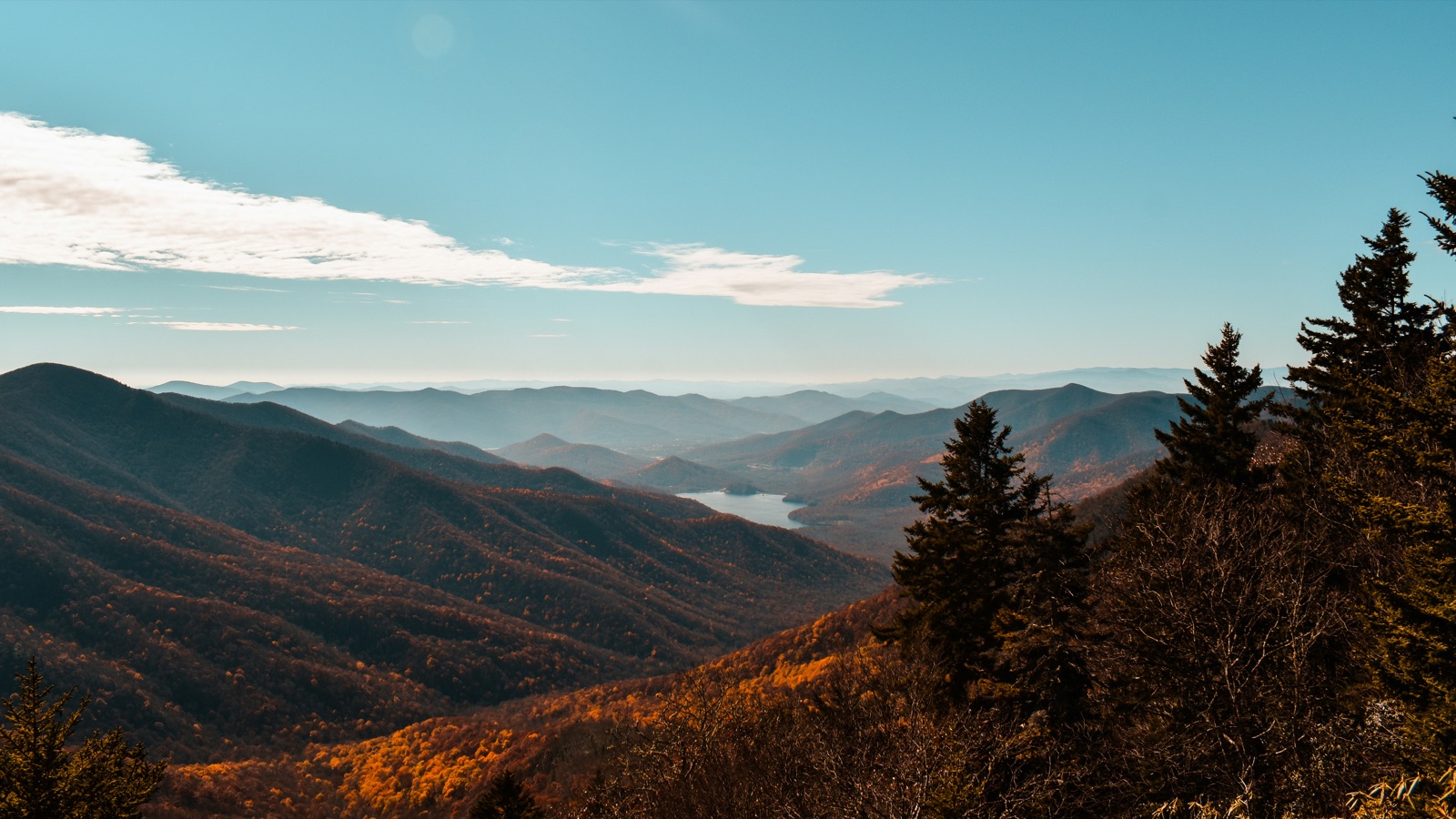 Scenic mountain range along the Blue Ridge Parkway near Asheville, North Carolina
