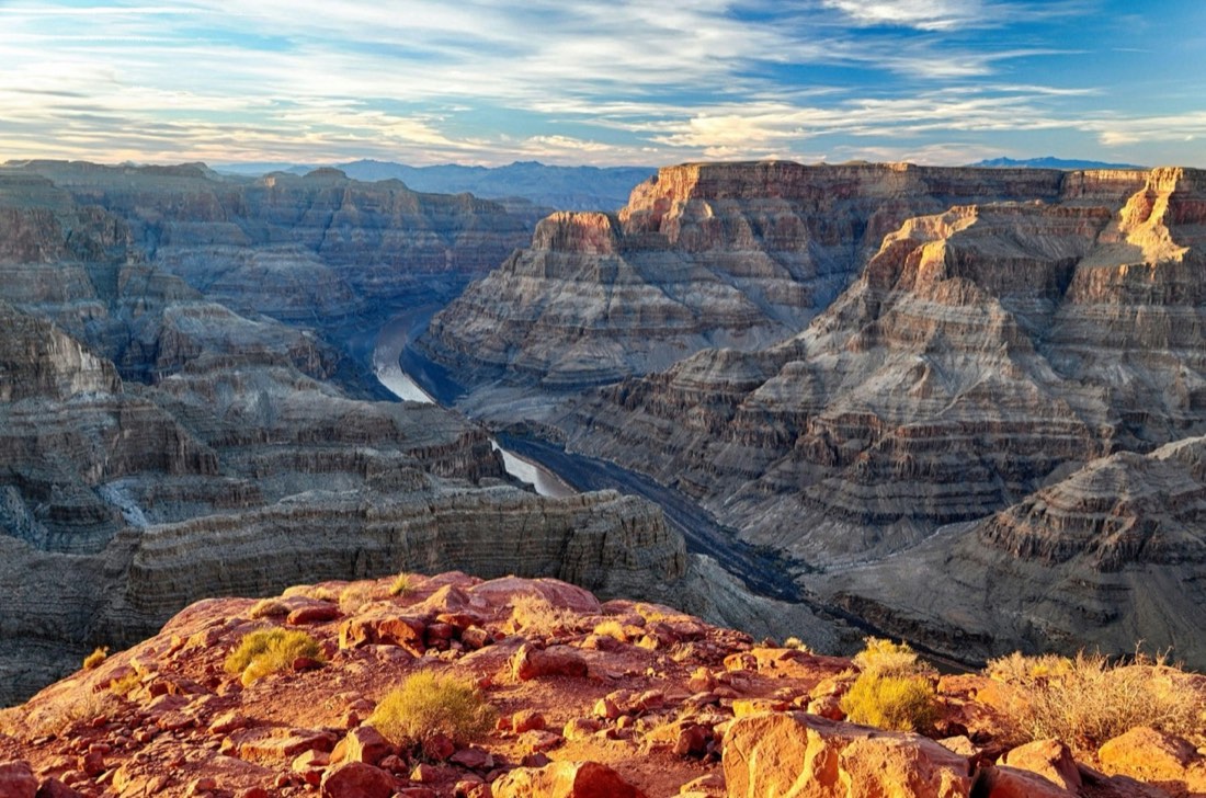 The Colorado River winding through the rocky Grand Canyon, Arizona