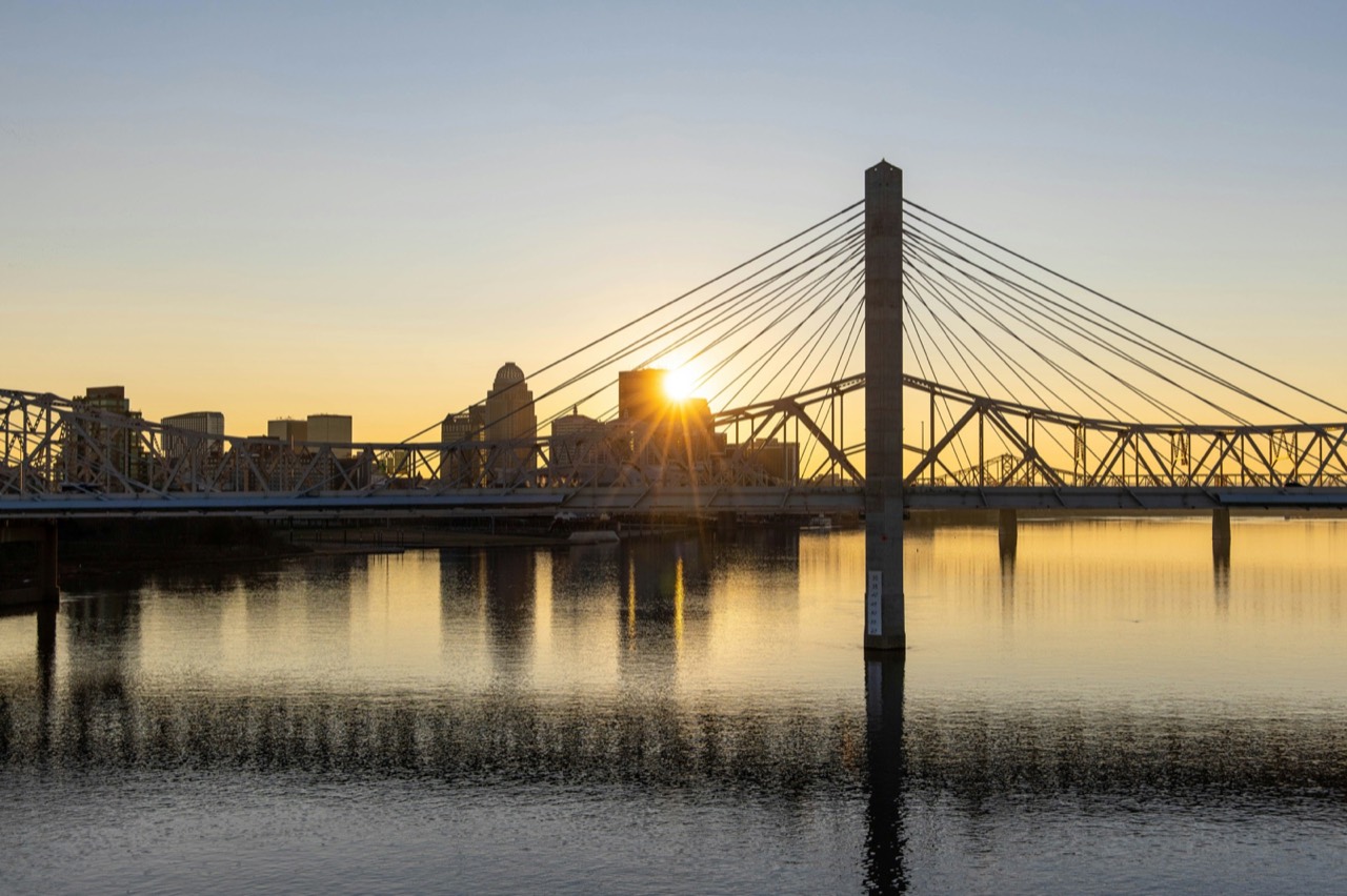 Bridge over the Ohio River at sunset, Louisville, Kentucky