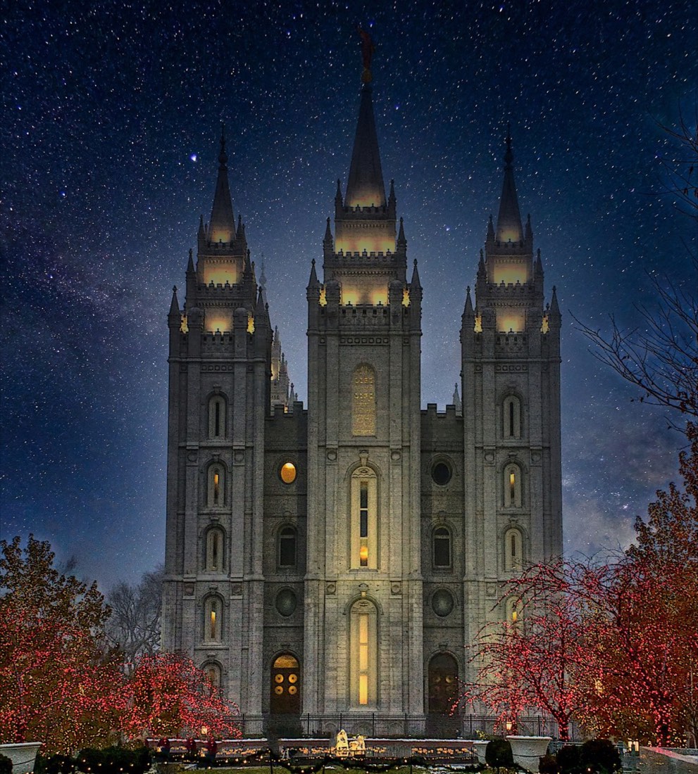 Temple Square building amid trees, Salt Lake City, Utah