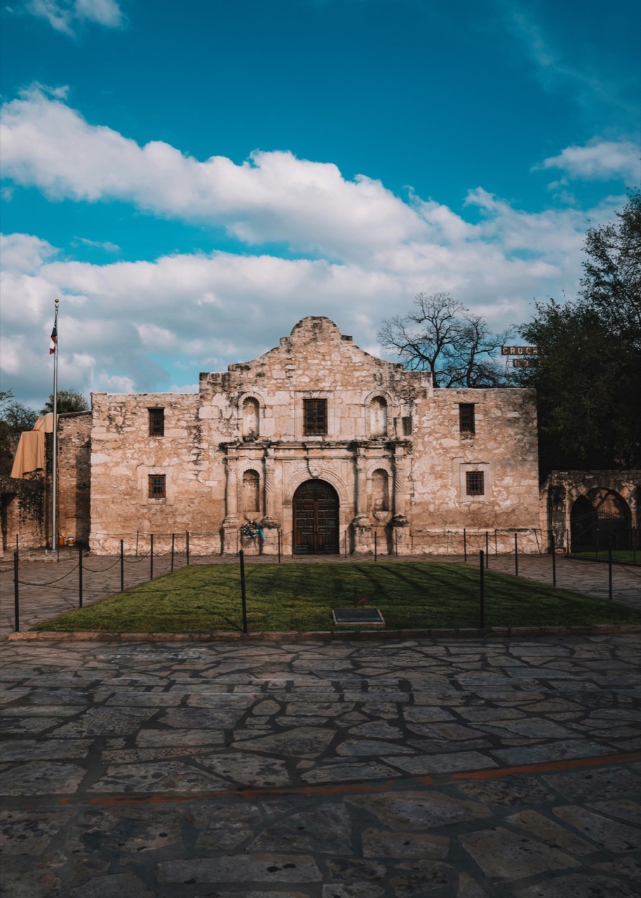 Historic brown concrete building in downtown San Antonio, Texas
